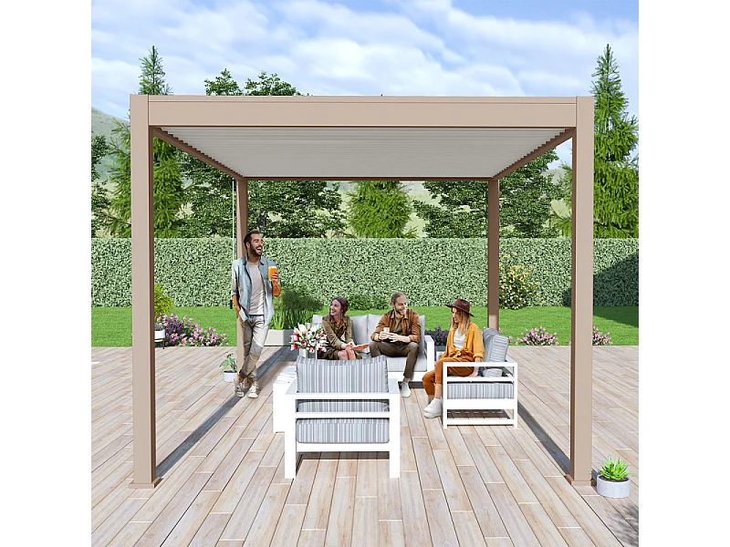 Pergola bioclimatica Ombréa® VS autoportante 3x4M - Beige - Lamelle bianche
