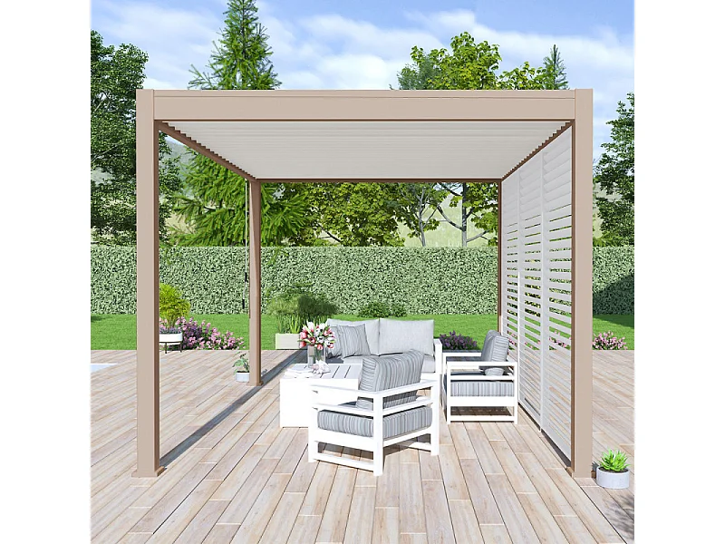 Pergola bioclimatica Ombréa® VS autoportante 3x4M - Beige - Lamelle bianche