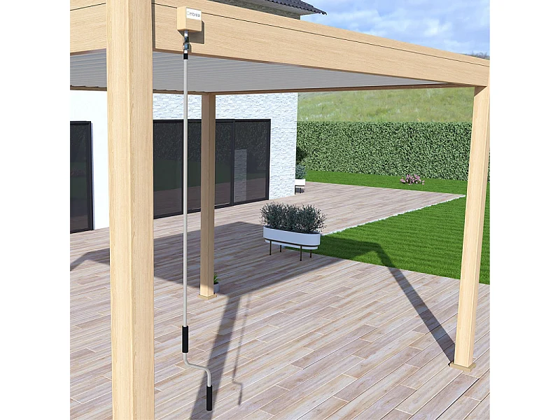 Pergola bioclimatica Ombréa® VS autoportante 3x4M - Woodlook legno naturale + 1 tenda 4M bianco