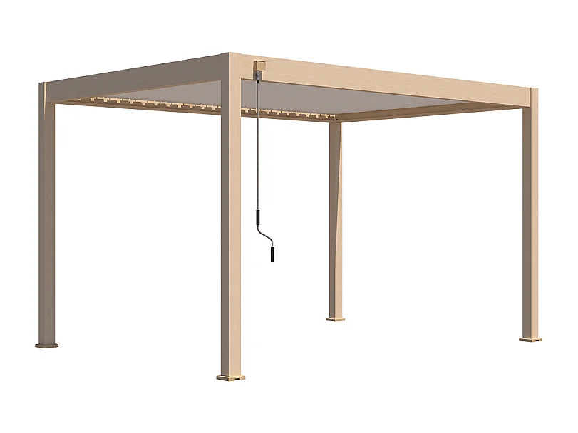 Pergola bioclimatica Ombréa® VS autoportante 3x4M - Woodlook legno naturale + 1 tenda 4M bianco