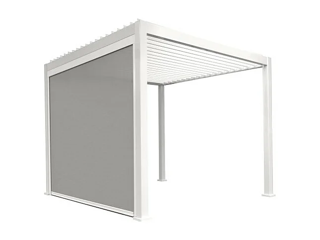 Pergola bioclimatica Ombréa® VS autoportante 3x4M - Woodlook legno naturale + 1 tenda 4M bianco