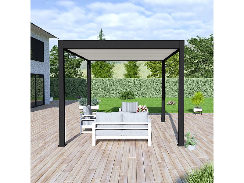 Pergola bioclimatica Ombréa autoportante VS - 3x4M Nero + 1 tenda 4M bianco