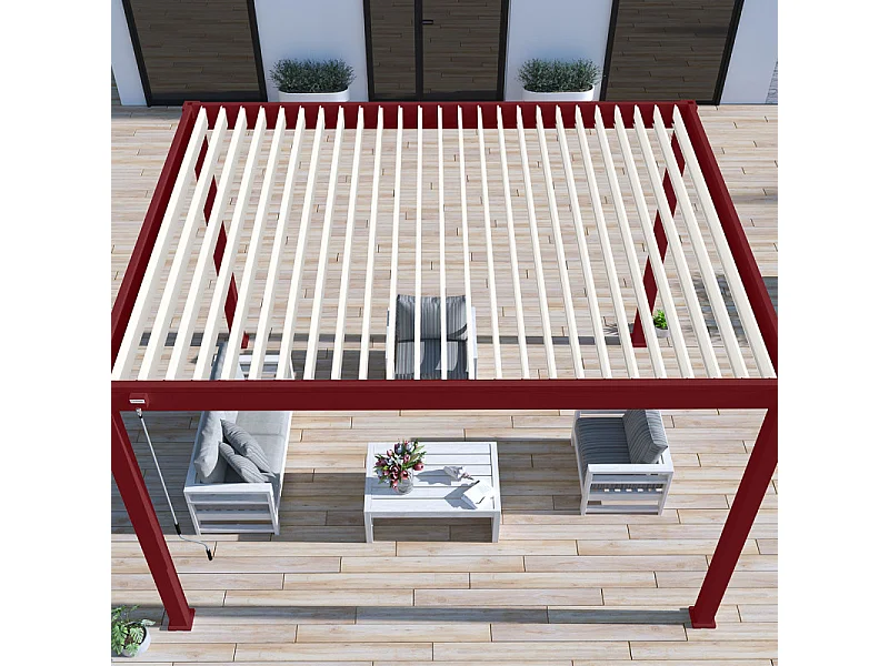Pergola bioclimatica autoportante Ombréa VS - 3x4M Rosso basco + 1 tenda 4M bianca