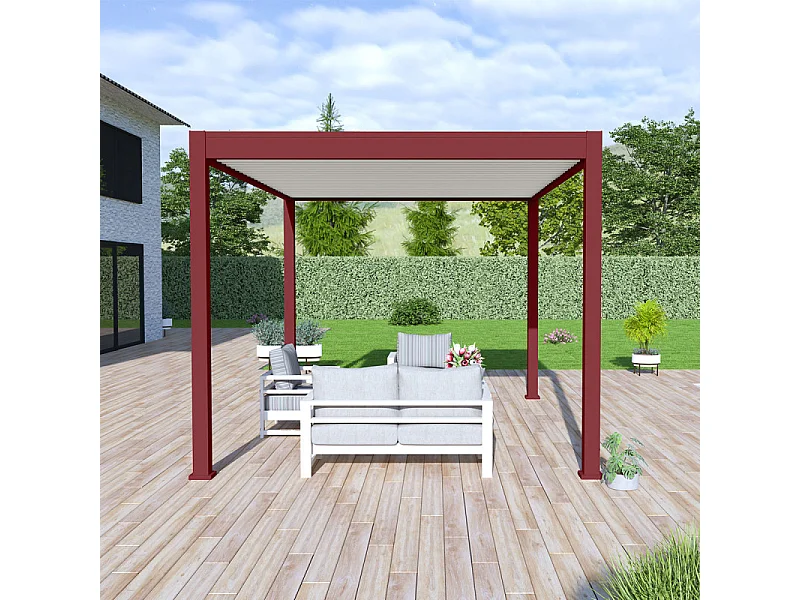 Pergola bioclimatica autoportante Ombréa VS - 3x4M Rosso basco + 1 tenda 4M bianca