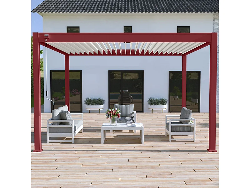 Pergola bioclimatica autoportante Ombréa VS - 3x4M Rosso basco + 1 tenda 4M bianca