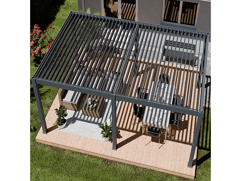 Pergola bioclimatica motorizzata Ombréa ELMO autoportante 4x6M - Antracite