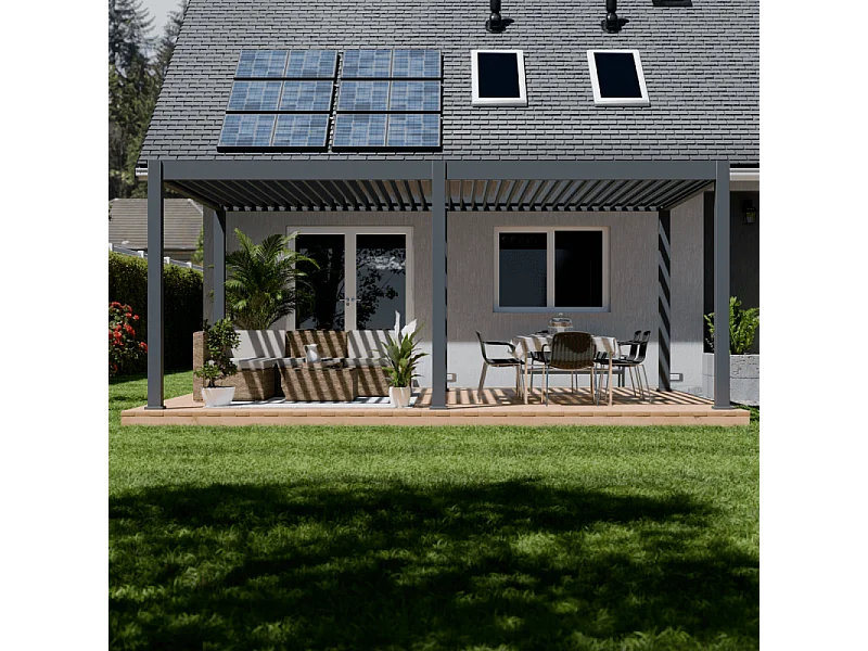 Pergola bioclimatica motorizzata Ombréa ELMO autoportante 4x6M - Antracite