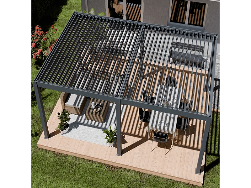 Pergola bioclimatica motorizzata Ombréa ELMO autoportante 4x6M - Antracite