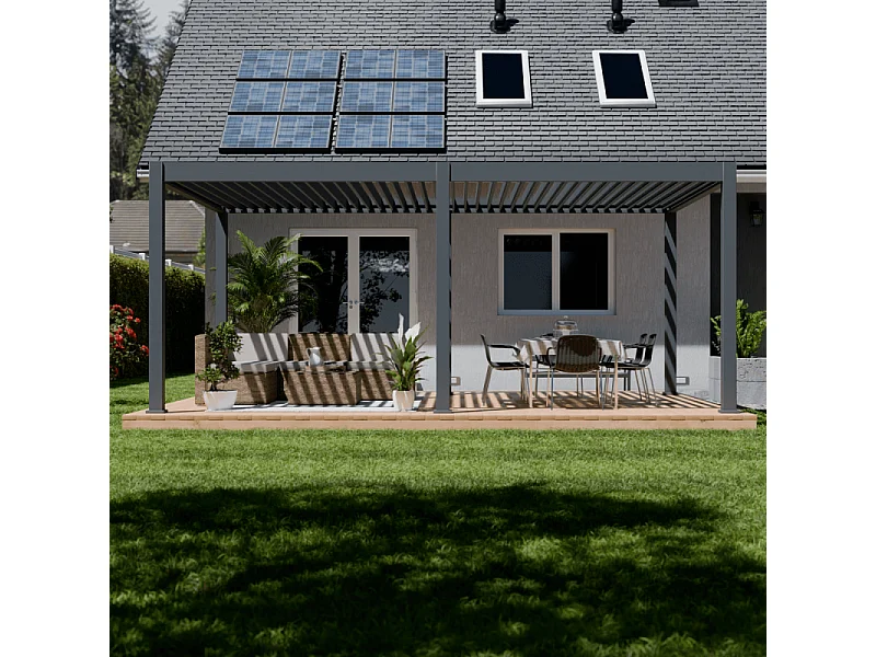 Pergola bioclimatica motorizzata Ombréa ELMO autoportante 4x6M - Antracite