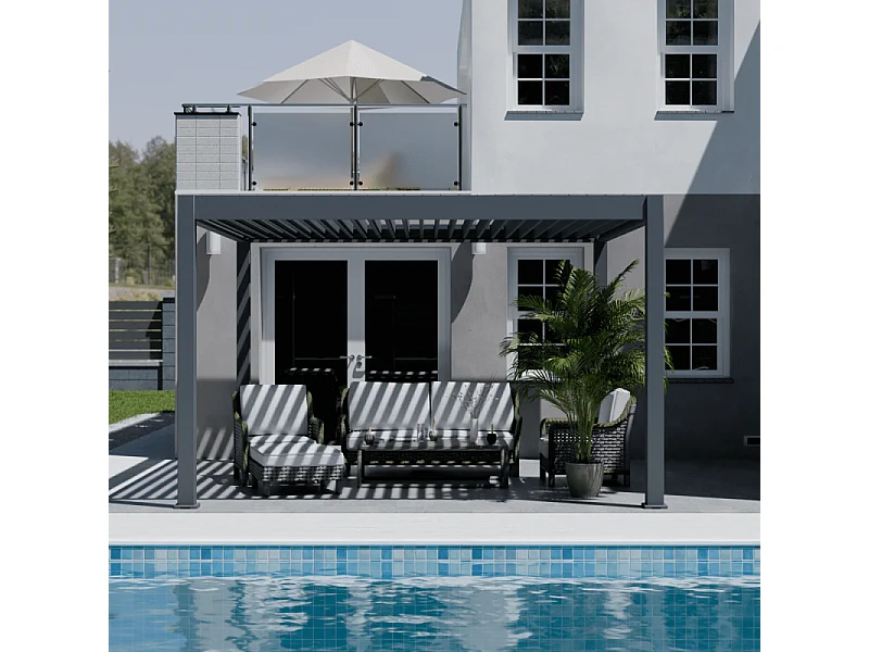 Pergola bioclimatica motorizzata Ombréa ELMO autoportante 4x4M - Antracite