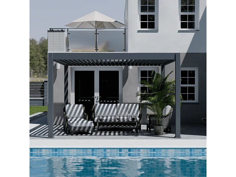 Pergola bioclimatica motorizzata Ombréa ELMO autoportante 4x4M - Antracite