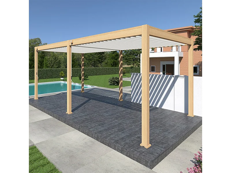 Pergola bioclimatica Ombréa® VS 3 x 6 M Woodlook effetto legno naturale