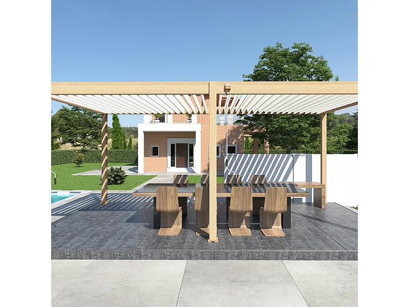 Pergola bioclimatica Ombréa® VS 3 x 6 M Woodlook effetto legno naturale