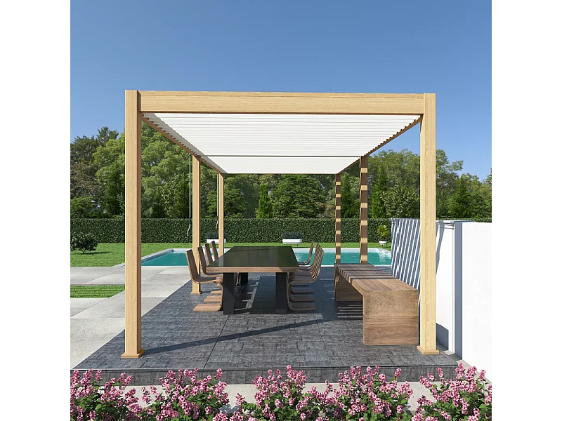 Pergola bioclimatica Ombréa® VS 3 x 6 M Woodlook effetto legno naturale