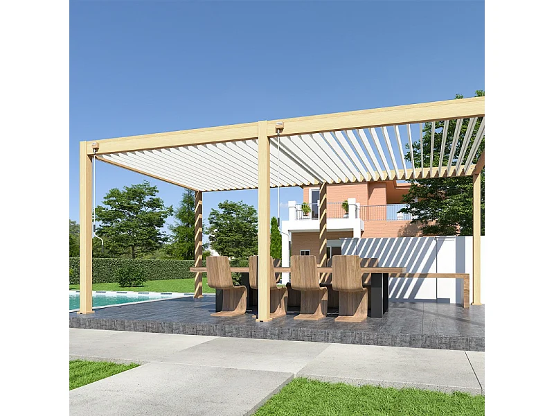 Pergola bioclimatica Ombréa® VS 3 x 6 M Woodlook effetto legno naturale
