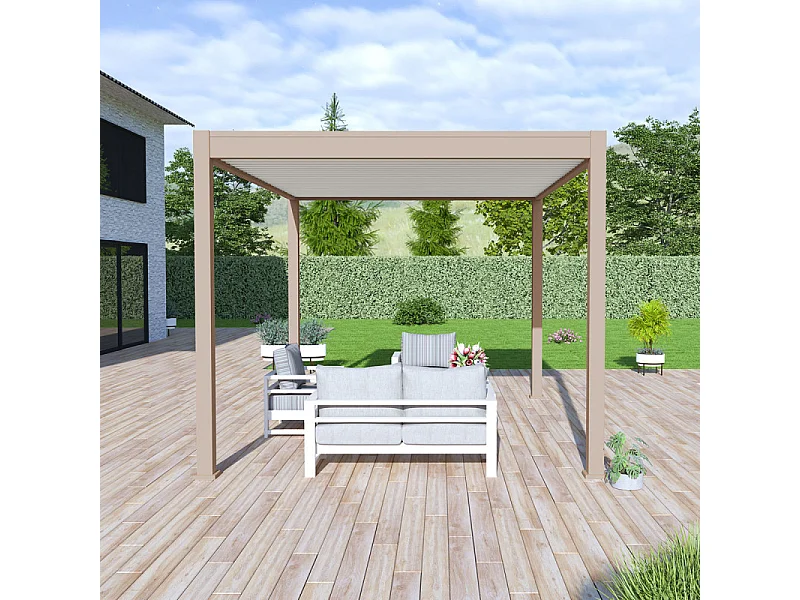 Pergola bioclimatica Ombréa autoportante VS - 3x4M Beige + 1 tenda 4M bianca
