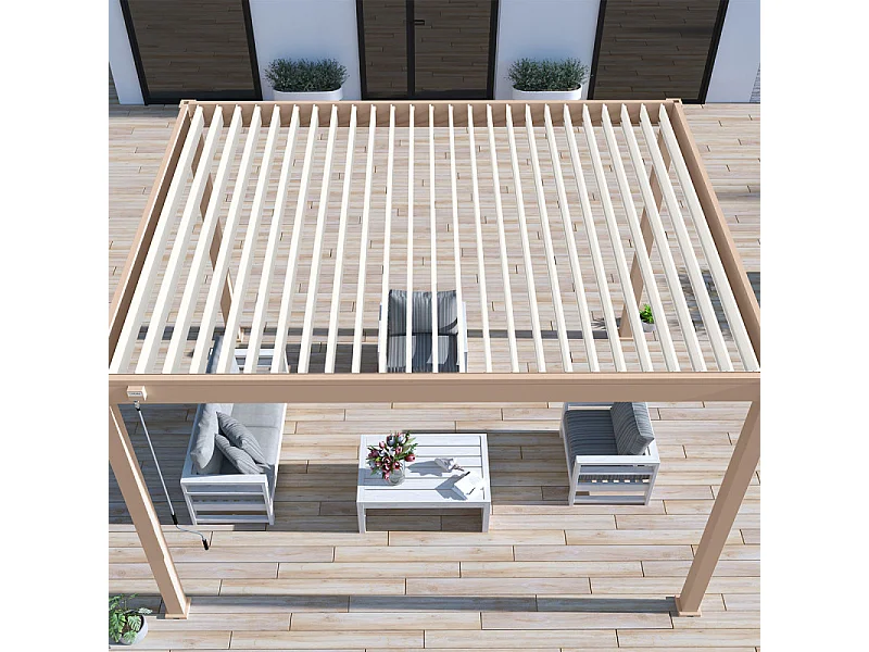 Pergola bioclimatica Ombréa autoportante VS - 3x4M Beige + 1 tenda 4M bianca
