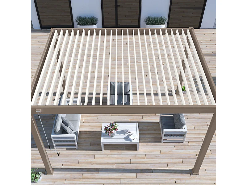 Pergola bioclimatica autoportante Ombréa VS - 3x4M Talpa + 1 tenda 4M bianca