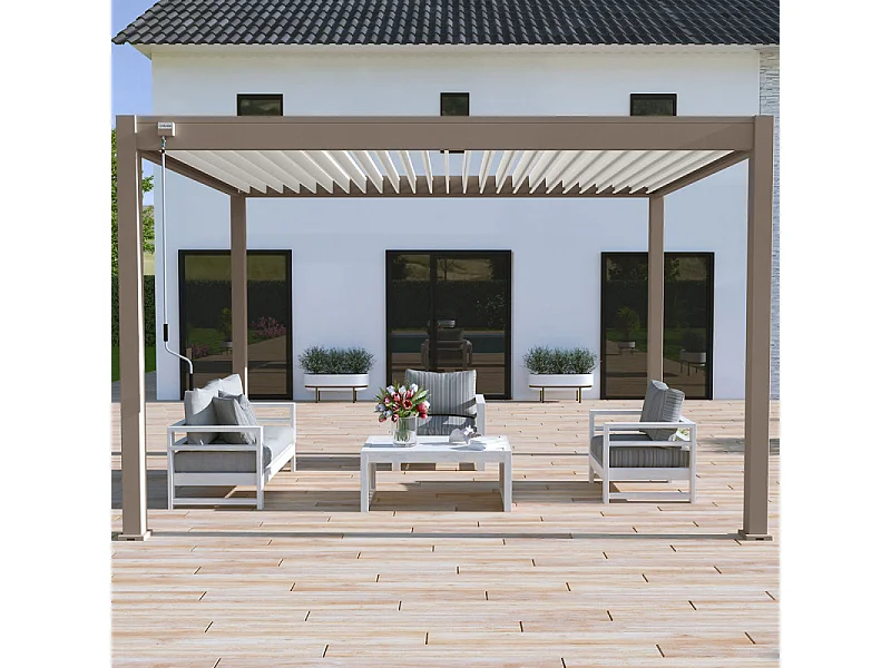 Pergola bioclimatica autoportante Ombréa VS - 3x4M Talpa + 1 tenda 4M bianca