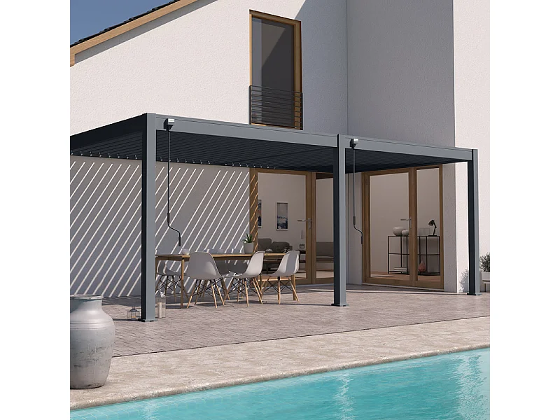 Pergola bioclimatica Ombréa adossata VS 3x6M Anthracite + 2 tende