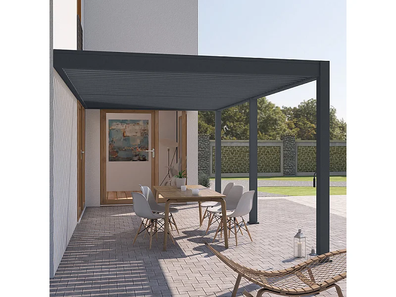 Pergola bioclimatica Ombréa adossata VS 3x6M Anthracite + 2 tende