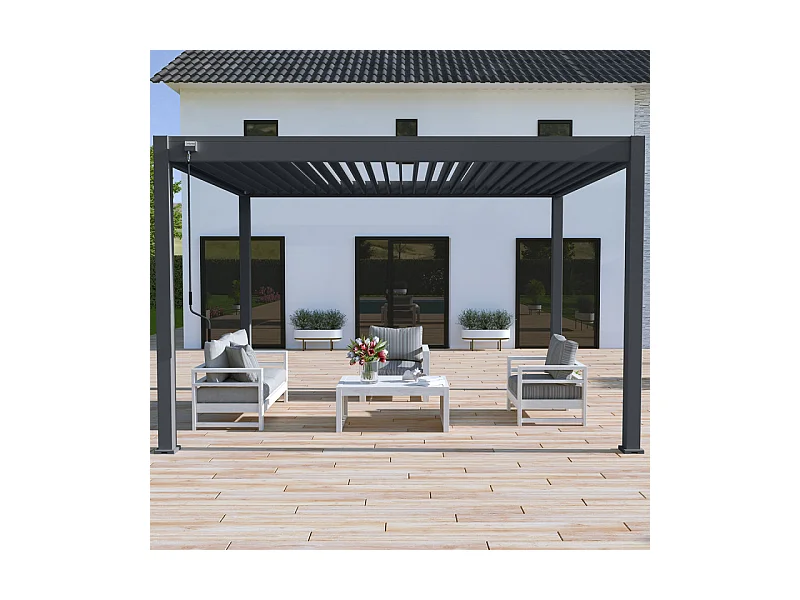 Pergola bioclimatica Ombréa autoportante VS 3x4M Antracite + 1 tenda 4M antracite