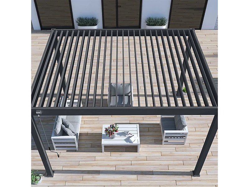 Pergola bioclimatica Ombréa autoportante VS 3x4M Antracite + 1 tenda 4M antracite