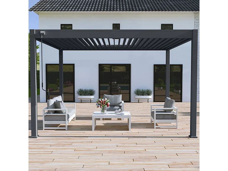 Pergola bioclimatica Ombréa autoportante VS 3x4M Antracite + 1 tenda 4M antracite