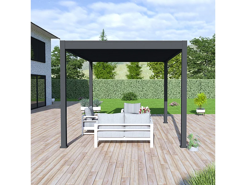Pergola bioclimatica Ombréa autoportante VS 3x4M Antracite + 1 tenda 4M antracite