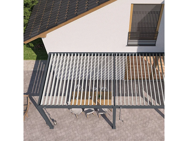 Pergola bioclimatica Ombréa addossata VS - 3x6M bicolore + 2 tende antracite