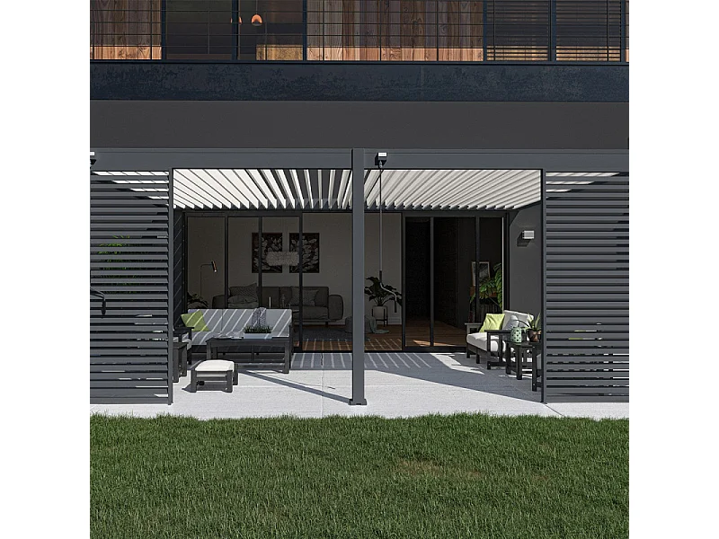 Pergola bioclimatica Ombréa VS 4x6M adossata - V2 - Antracite/bianco