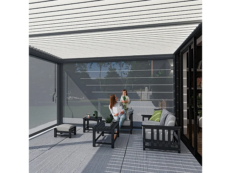 Pergola bioclimatica Ombréa VS 4x6M adossata - V2 - Antracite/bianco