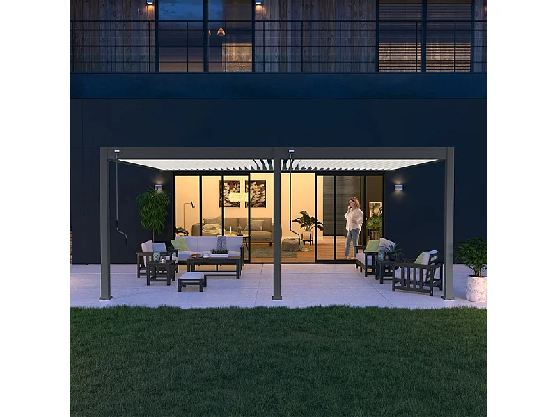 Pergola bioclimatica Ombréa VS 4x6M adossata - V2 - Antracite/bianco