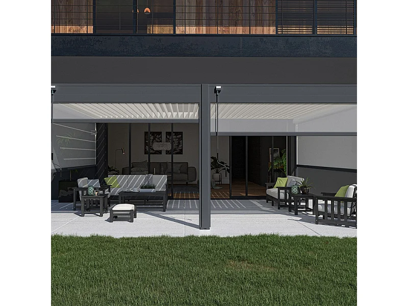 Pergola bioclimatica Ombréa VS 4x6M adossata - V2 - Antracite/bianco
