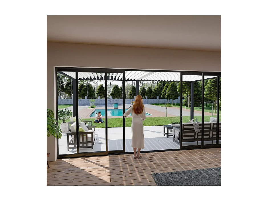 Pergola bioclimatica Ombréa VS 4x6M adossata - V2 - Antracite/bianco