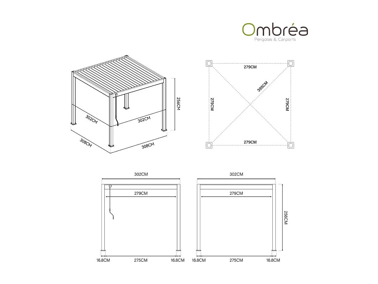 Pergola bioclimatica Ombréa VS autoportante 3x3M - Antracite