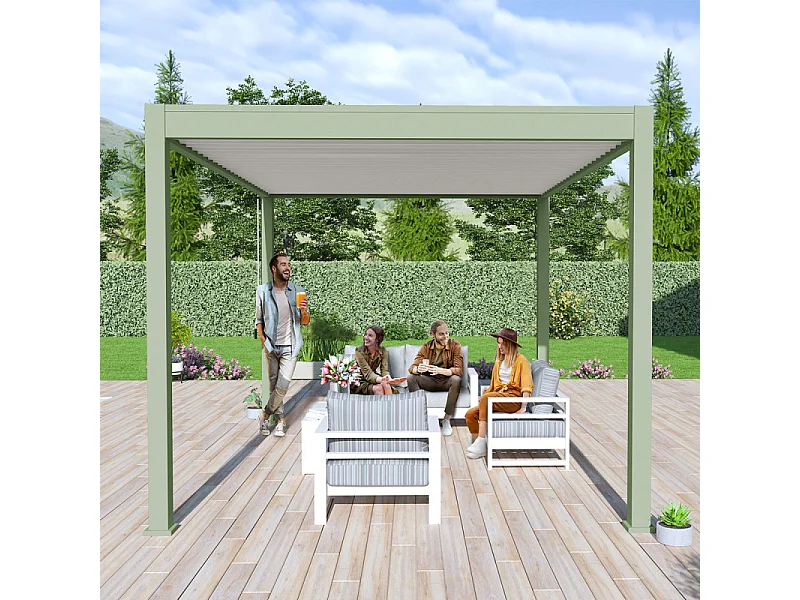 Pergola bioclimatica Ombréa® VS autoportante 3x4M - Verde - Lame bianche
