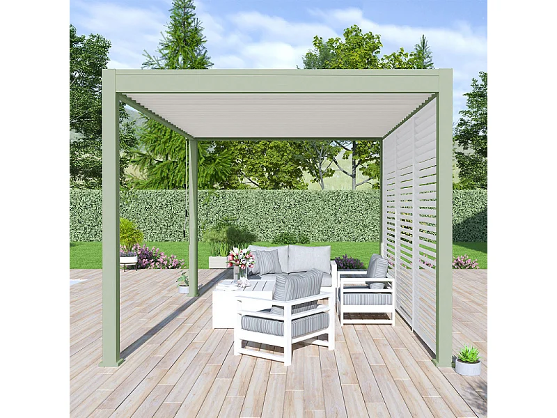 Pergola bioclimatica Ombréa® VS autoportante 3x4M - Verde - Lame bianche