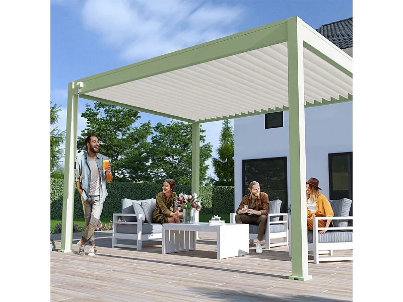Pergola bioclimatica Ombréa® VS autoportante 3x4M - Verde - Lame bianche