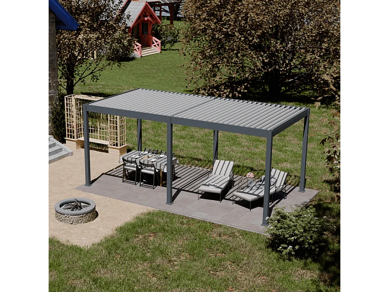 Pergola bioclimatica motorizzata Ombréa ELMO autoportante 3x6M - Antracite/bianco