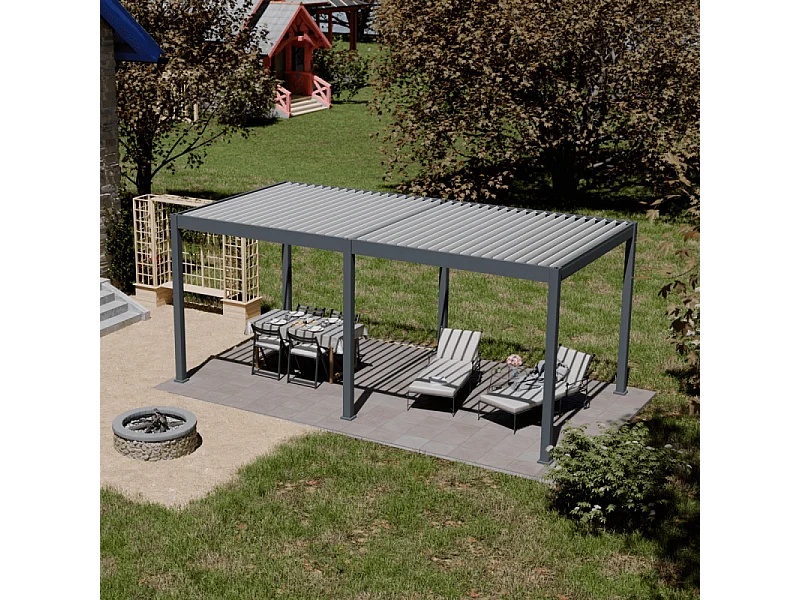 Pergola bioclimatica motorizzata Ombréa ELMO autoportante 3x6M - Antracite/bianco
