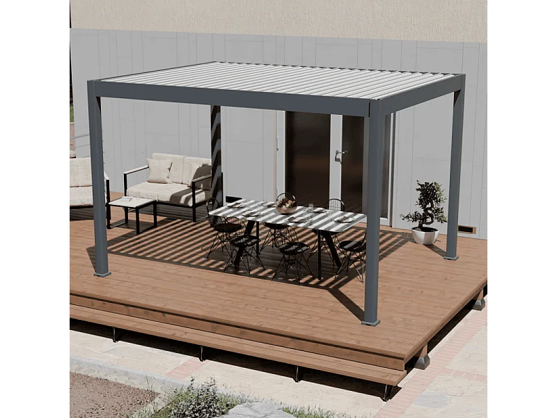 Pergola bioclimatica motorizzata Ombréa ELMO autoportante 3x4M - Antracite/Bianco