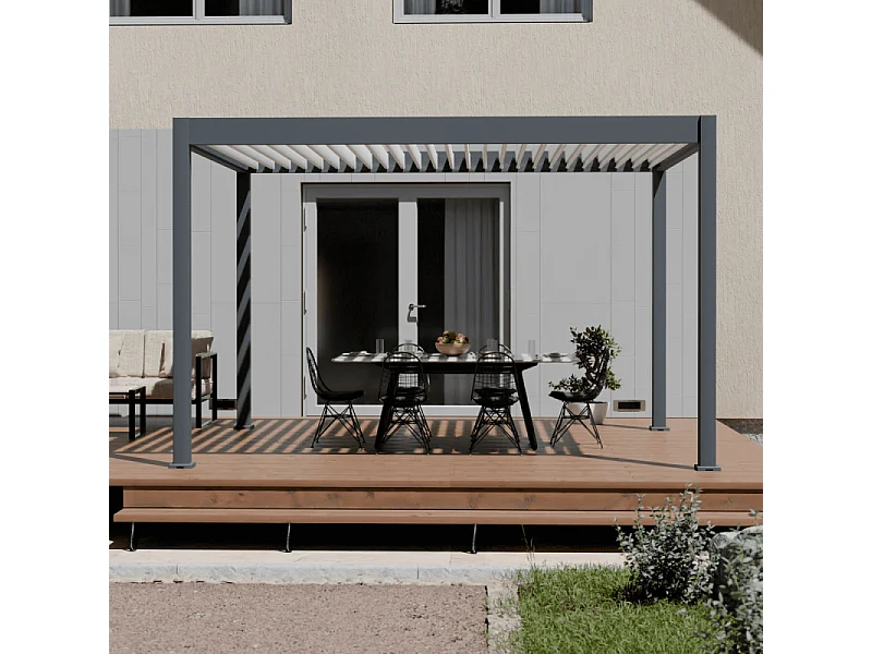 Pergola bioclimatica motorizzata Ombréa ELMO autoportante 3x4M - Antracite/Bianco