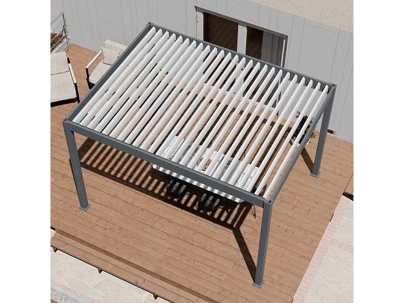 Pergola bioclimatica motorizzata Ombréa ELMO autoportante 3x4M - Antracite/Bianco