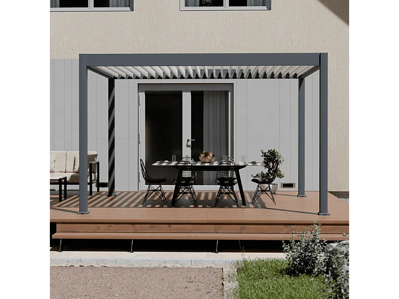 Pergola bioclimatica motorizzata Ombréa ELMO autoportante 3x4M - Antracite/Bianco