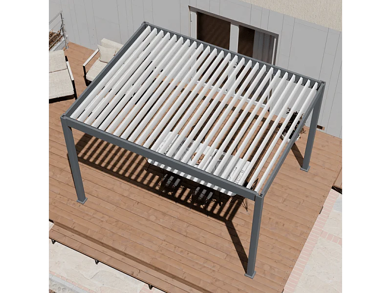 Pergola bioclimatica motorizzata Ombréa ELMO autoportante 3x4M - Antracite/Bianco