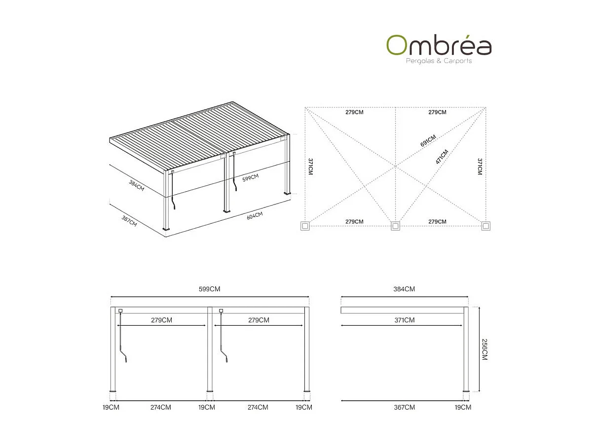 Pergola bioclimatica Ombréa VS addossata 4x6M - V2 - Bianco