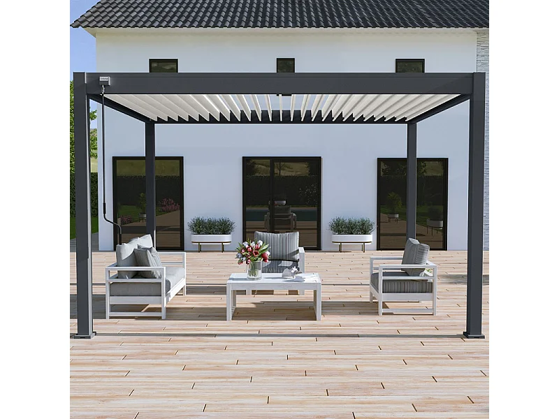 Pergola bioclimatica Ombréa® VS autoportante 3x4M - Antracite - Lamelle bianche