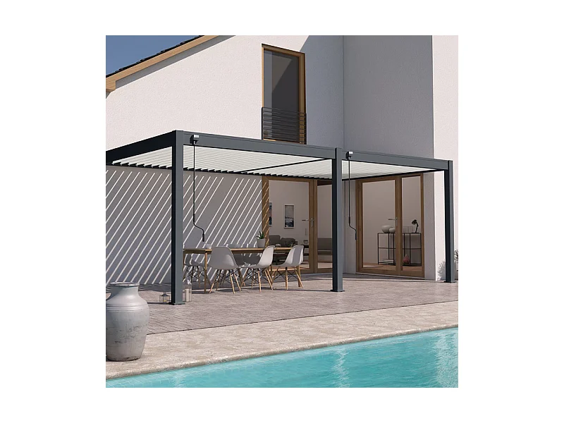 Pergola bioclimatica Ombréa VS 3x6M adossata - Antracite/bianco - V2