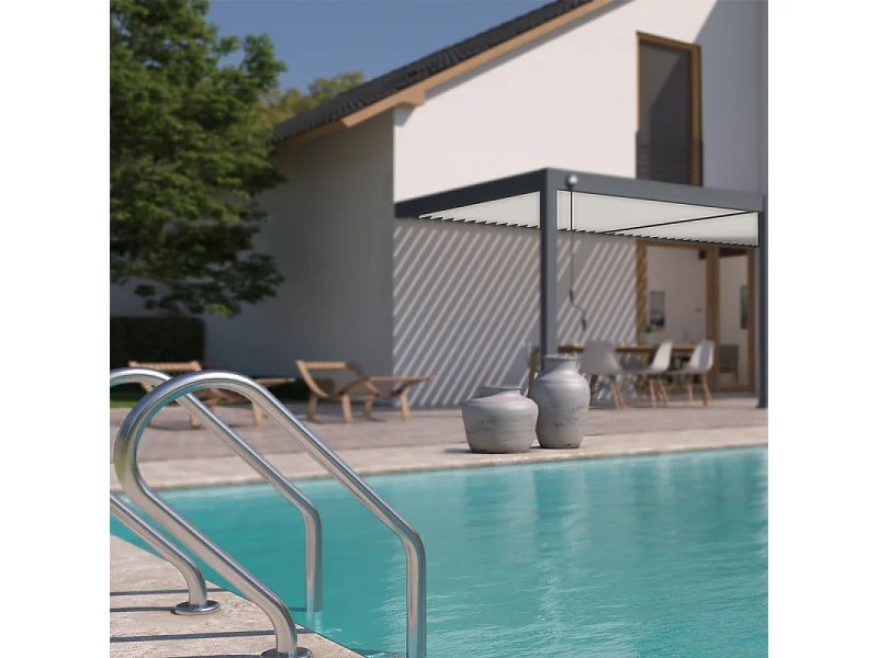 Pergola bioclimatica Ombréa VS 3x6M adossata - Antracite/bianco - V2